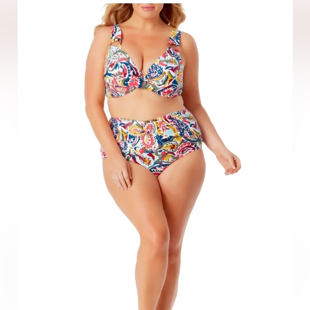 Anne Cole Colorful Underwire Twist Front Bikini Bright Swim Top sz 22 W - Picture 1 of 10